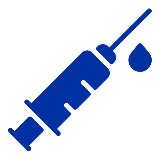 Blue syringe icon on a dark blue background.
